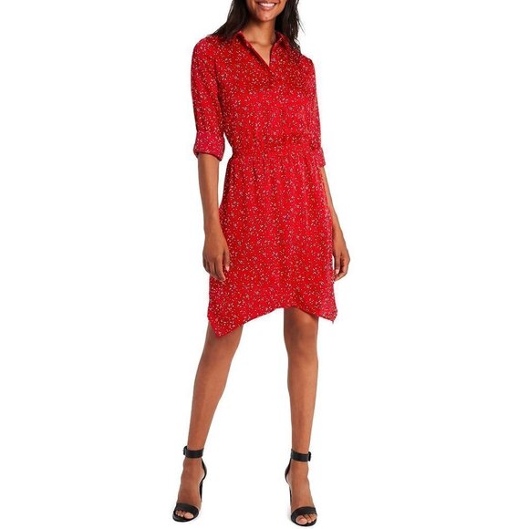 Vince Camuto Dresses & Skirts - Vince Camuto Size Large Red White Long Sleeve Collar Dress Shirtdress Asymmetric